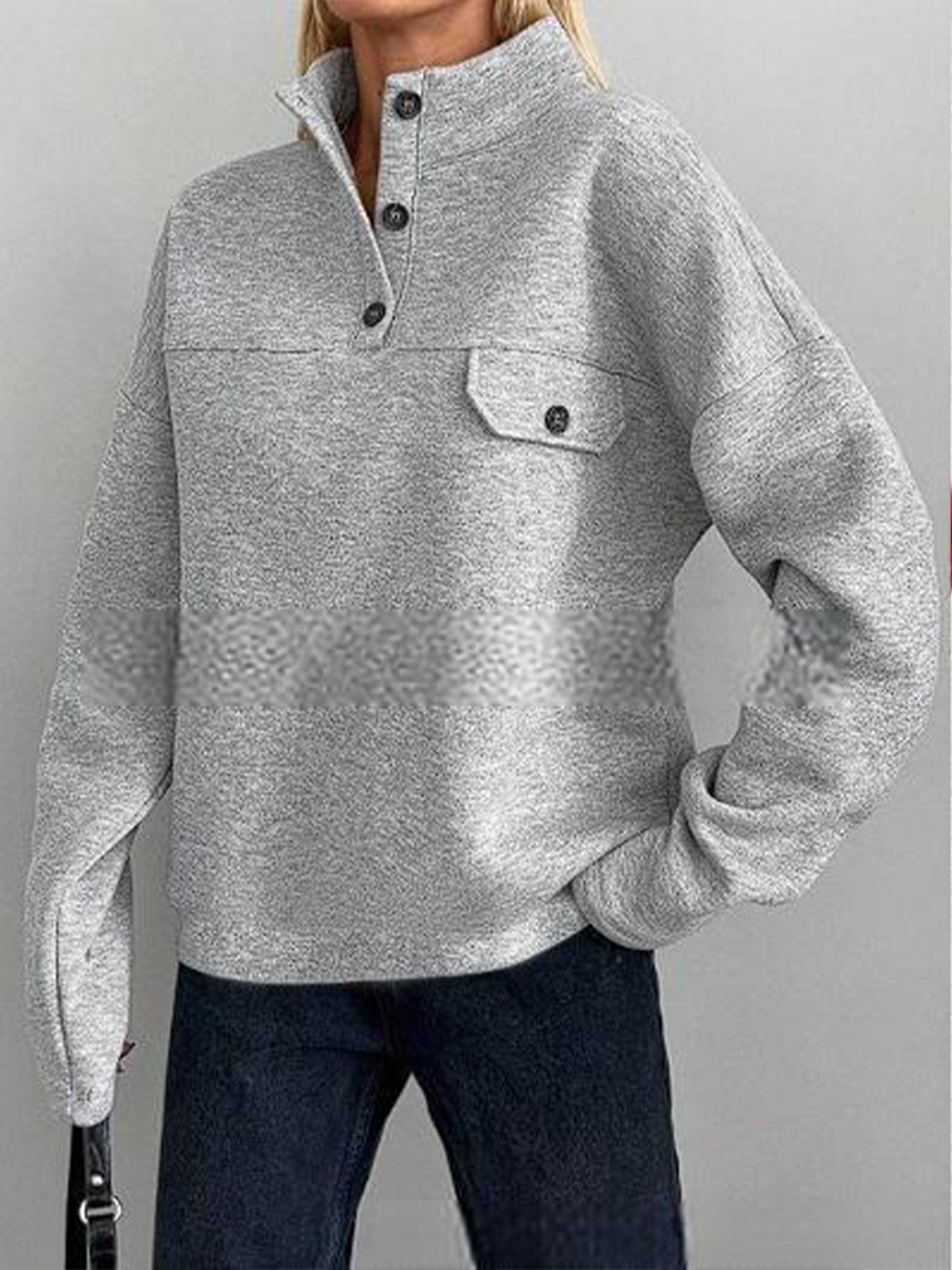 Casual Plain Stand Collar Regular Sleeve Sweatshirt