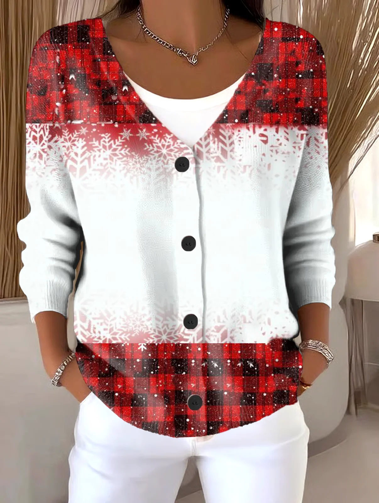 Loose Christmas V Neck Casual Cardigan