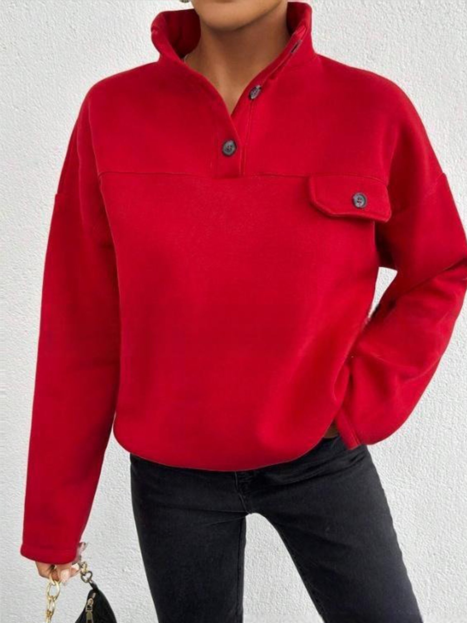 Casual Plain Stand Collar Regular Sleeve Sweatshirt