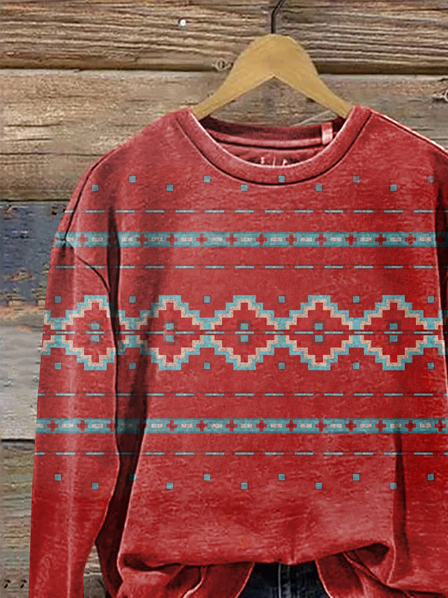 Crew Neck Geometric Casual Printing Sweatshirt