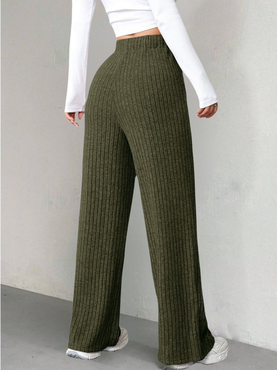 Women's  Elastic Waist H-Line Wide Leg Pants Daily Going Out Pants Blue Casual Split Joint Plain Spring/Fall Pants