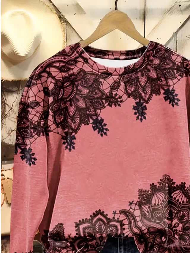 Casual Crew Neck Floral Printing Sweatshirt