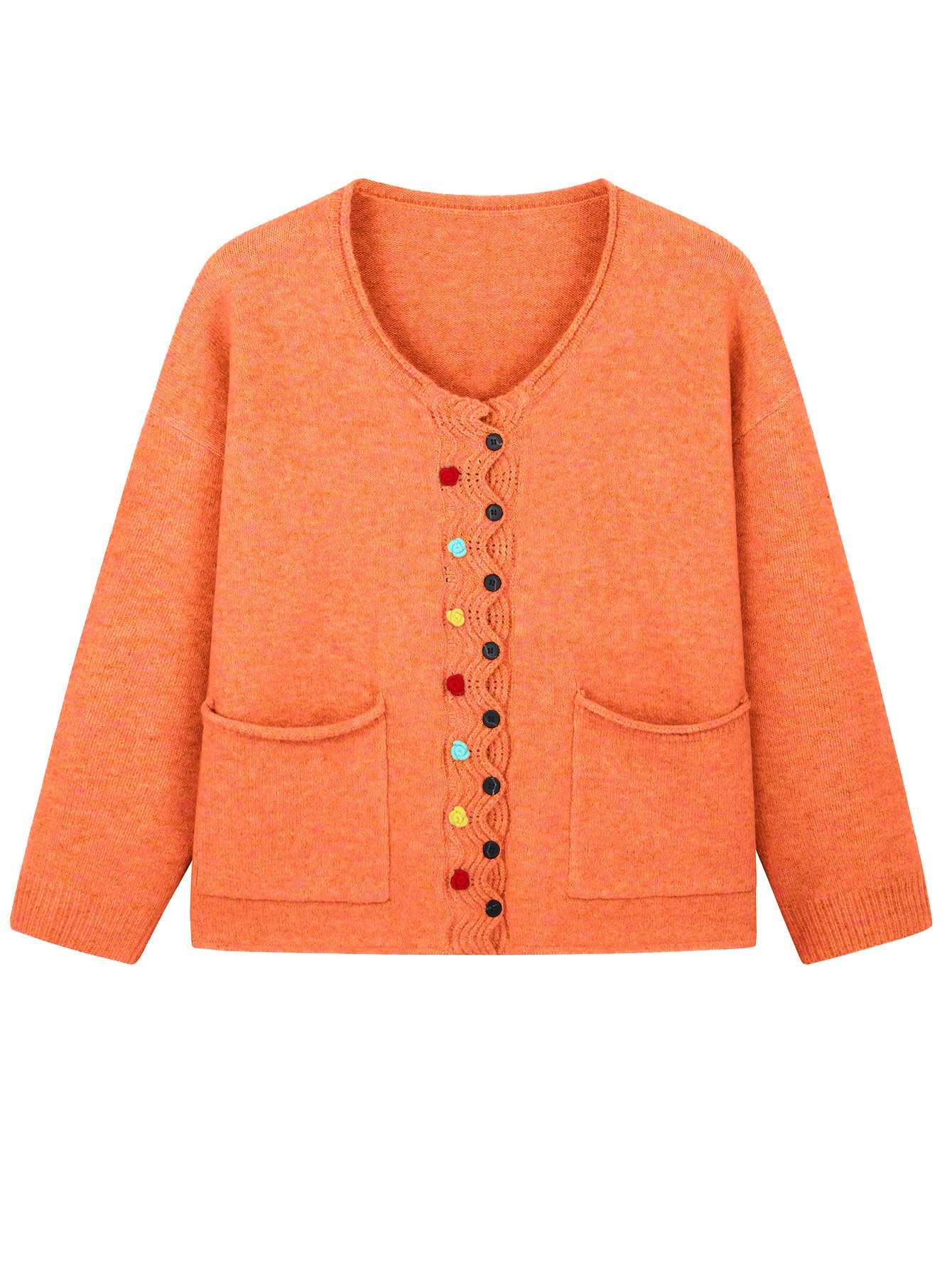 Casual Multicolor Block V Neck Loose Cardigan