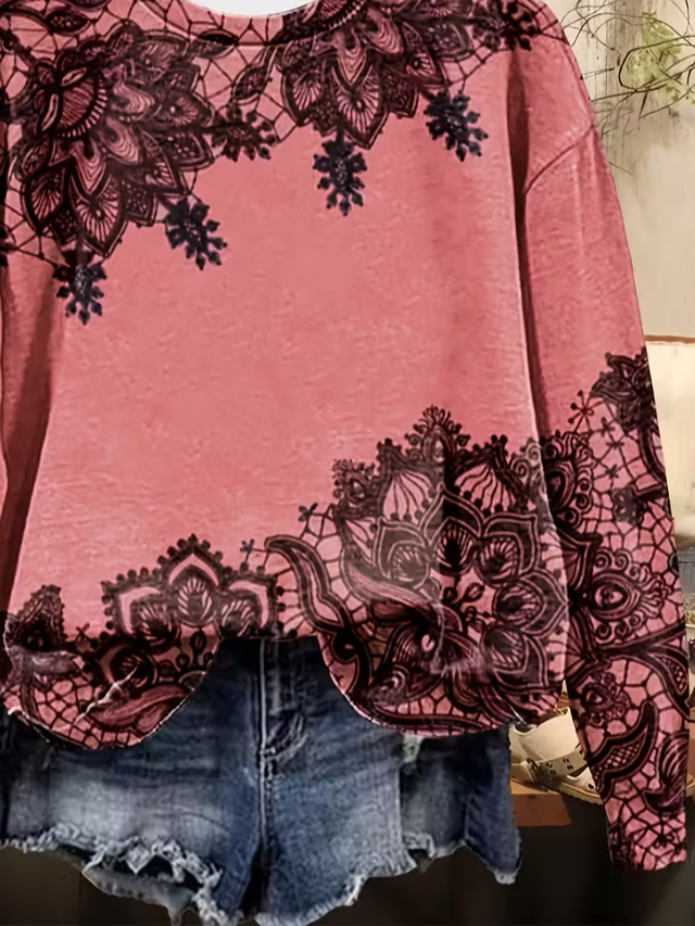 Casual Crew Neck Floral Printing Sweatshirt