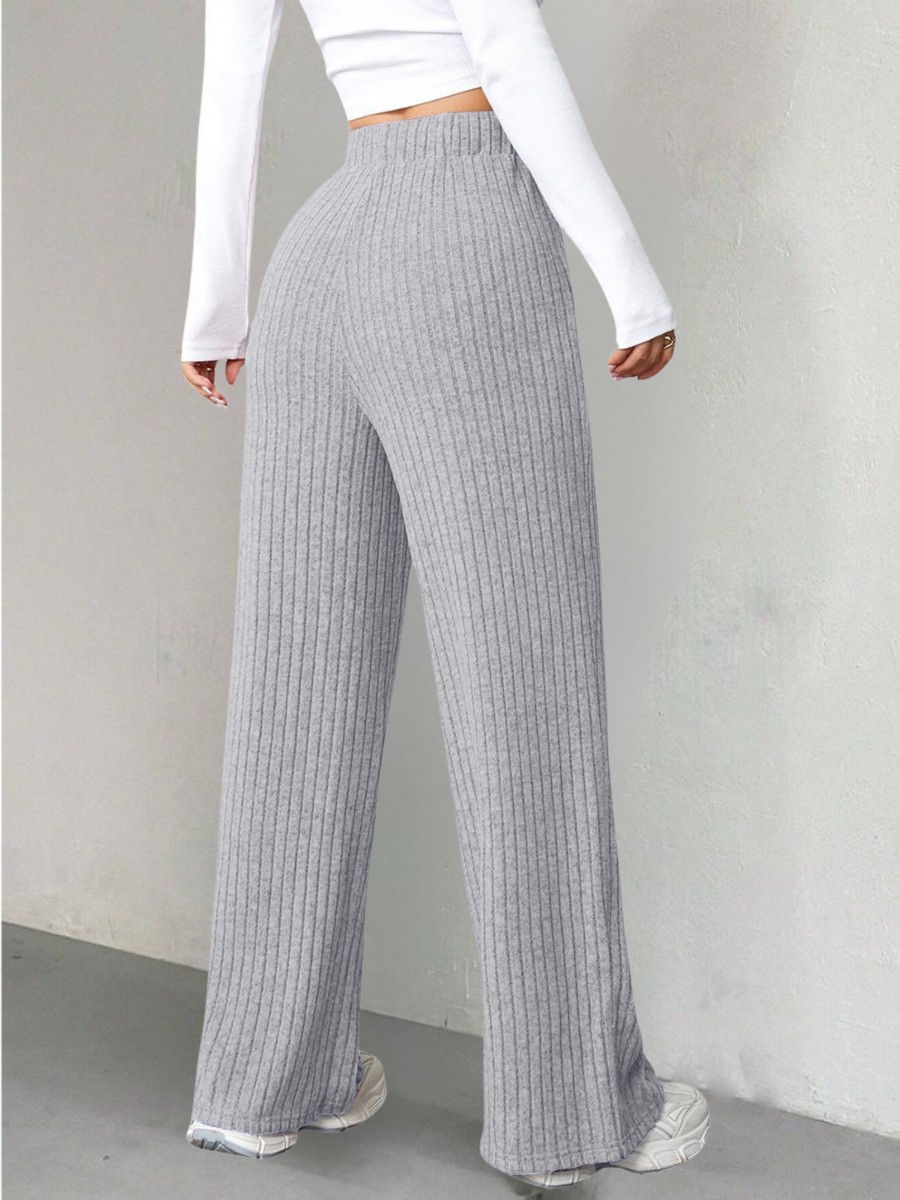 Women's  Elastic Waist H-Line Wide Leg Pants Daily Going Out Pants Blue Casual Split Joint Plain Spring/Fall Pants