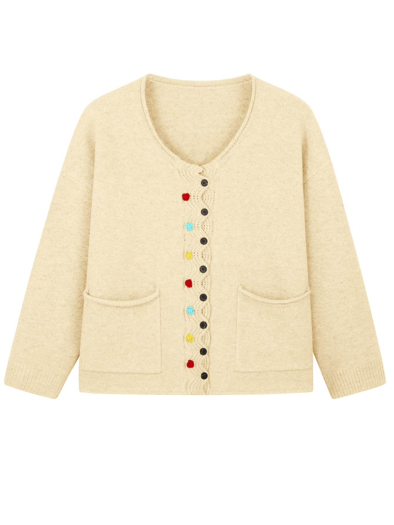 Casual Multicolor Block V Neck Loose Cardigan