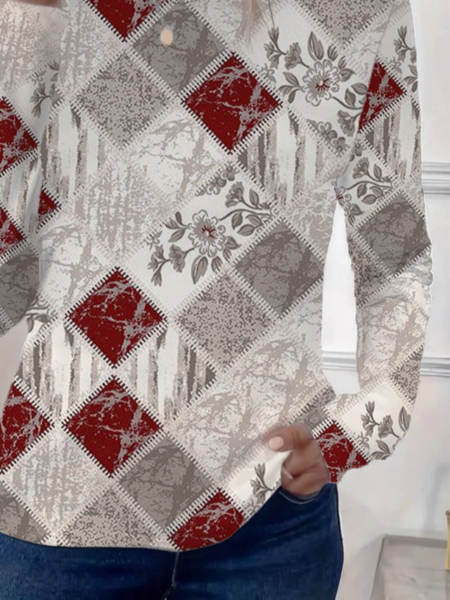 Women's Long Sleeve T-shirt Spring/Fall White Christmas Printing Jersey Crew Neck Daily Going Out Casual Top