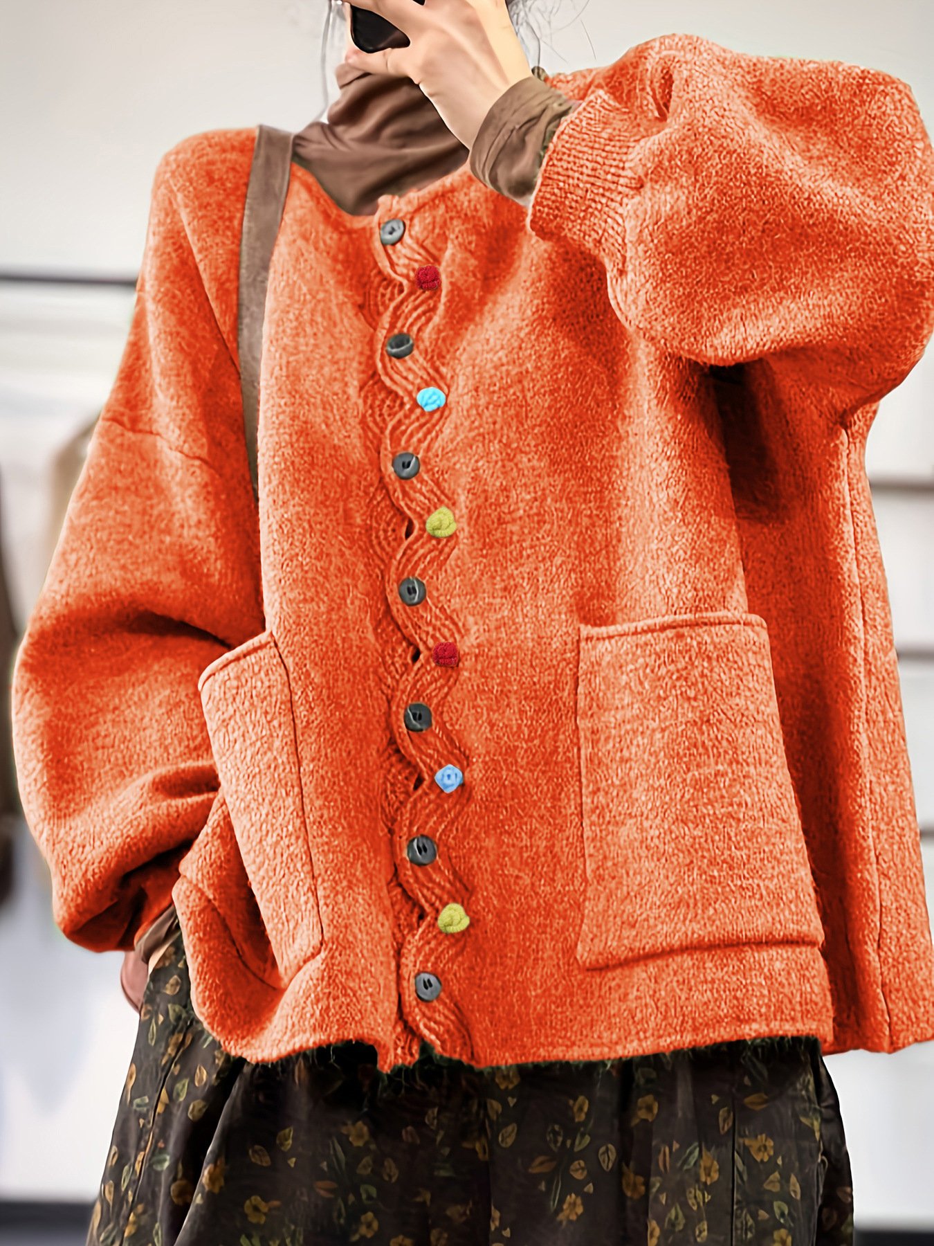 Casual Multicolor Block V Neck Loose Cardigan