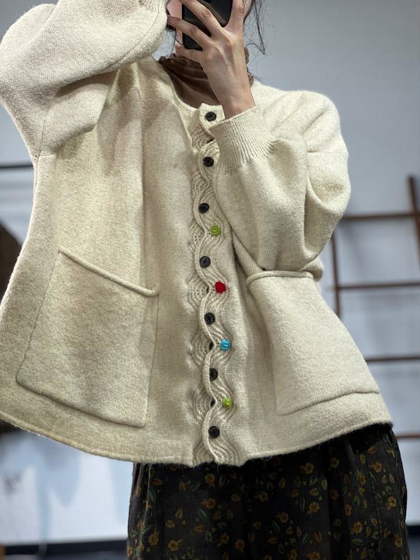 Casual Multicolor Block V Neck Loose Cardigan
