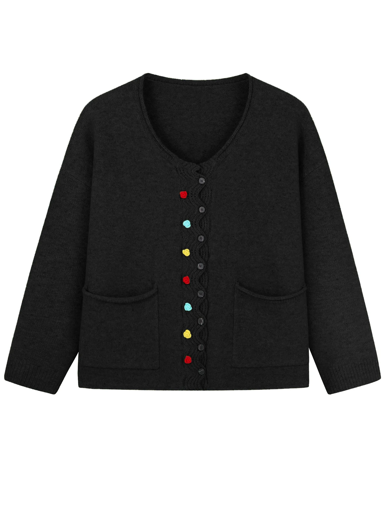 Casual Multicolor Block V Neck Loose Cardigan