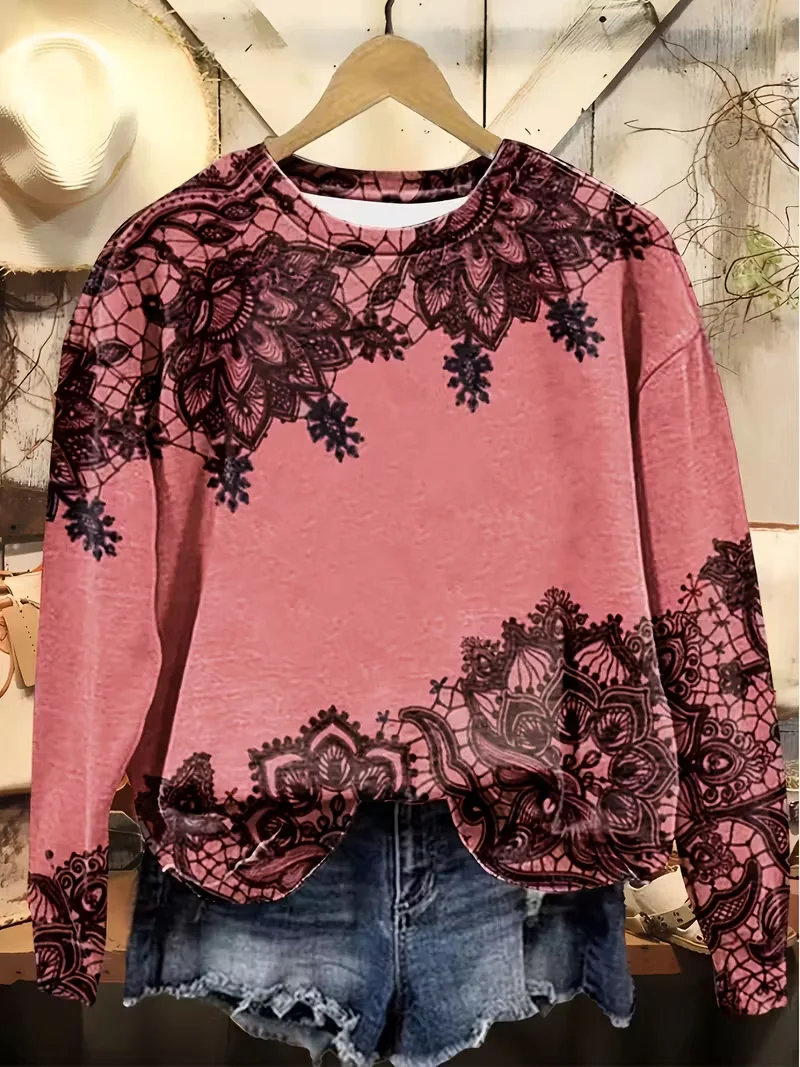Casual Crew Neck Floral Printing Sweatshirt