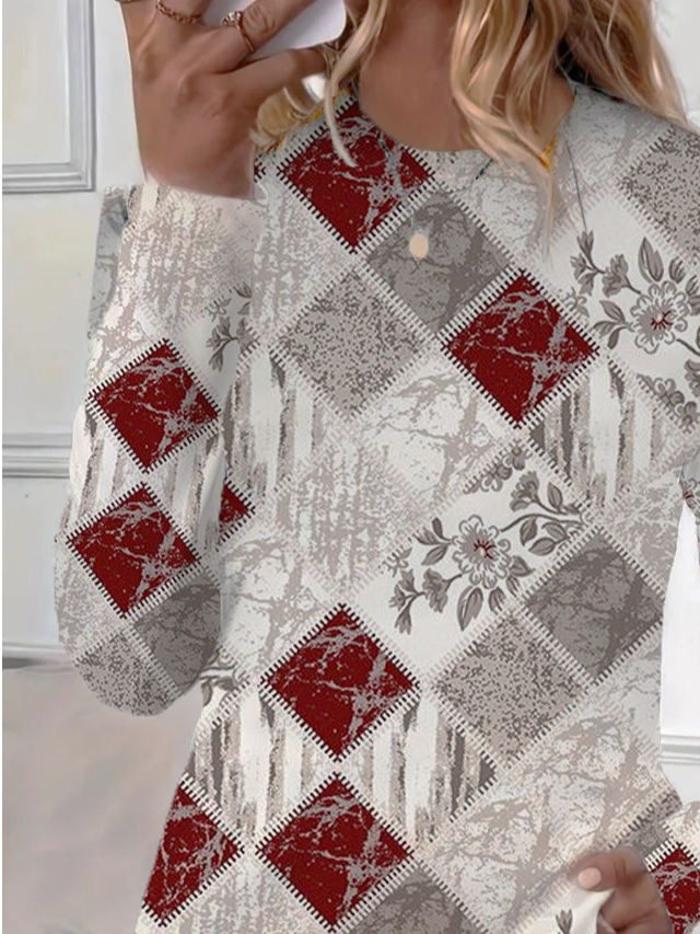 Women's Long Sleeve T-shirt Spring/Fall White Christmas Printing Jersey Crew Neck Daily Going Out Casual Top