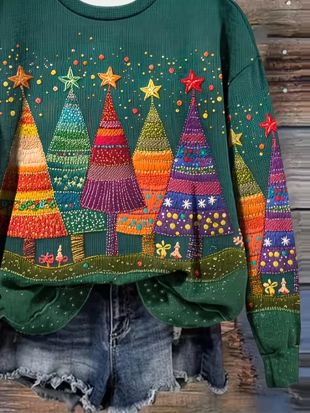 Crew Neck Christmas Loose Casual Sweatshirt