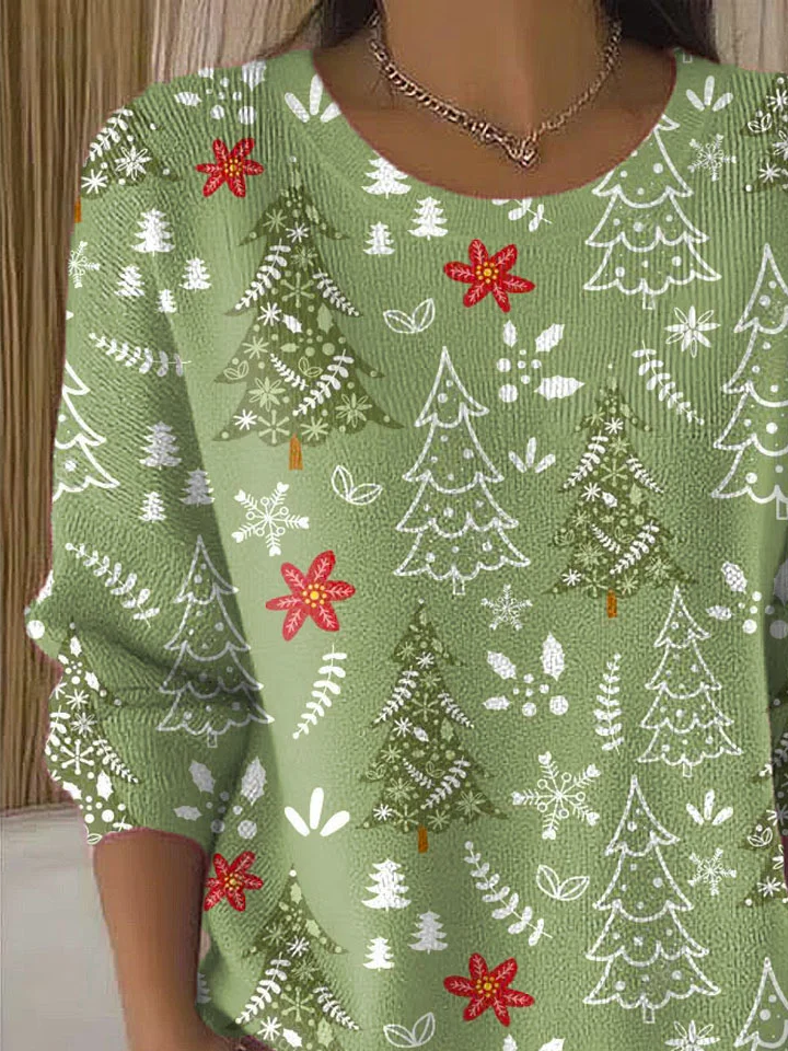 Christmas Crew Neck Simple Printing Sweater