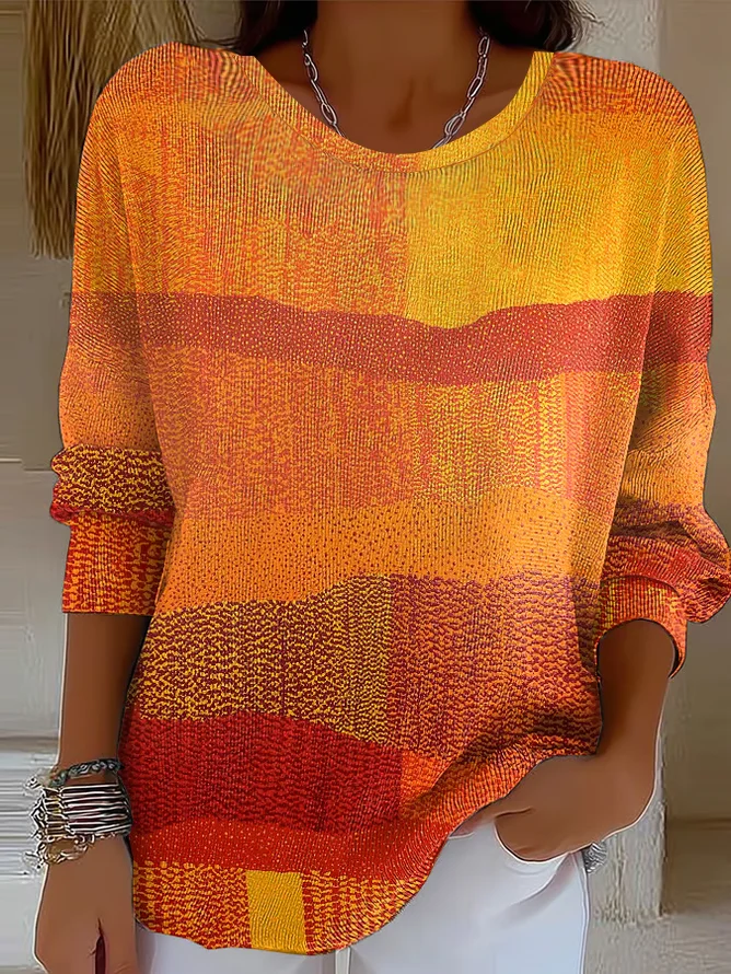 Regular Fit Casual Abstract Printing Sweater