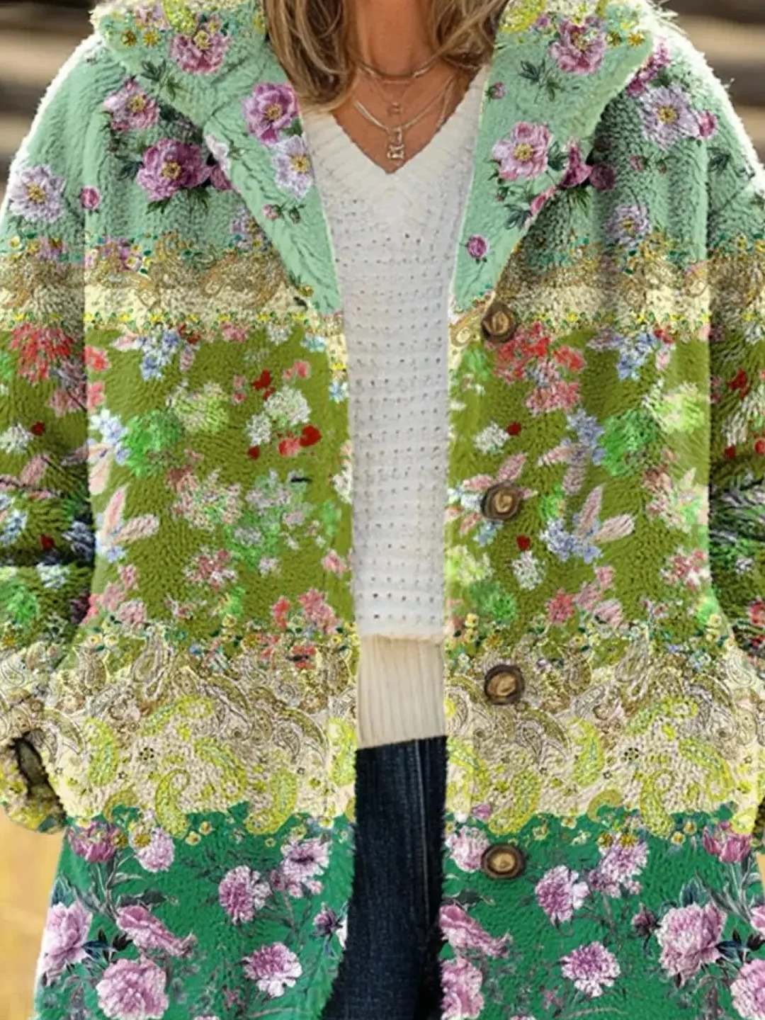 Women's Printed Casual Loose Cardigan Flannel Jacket