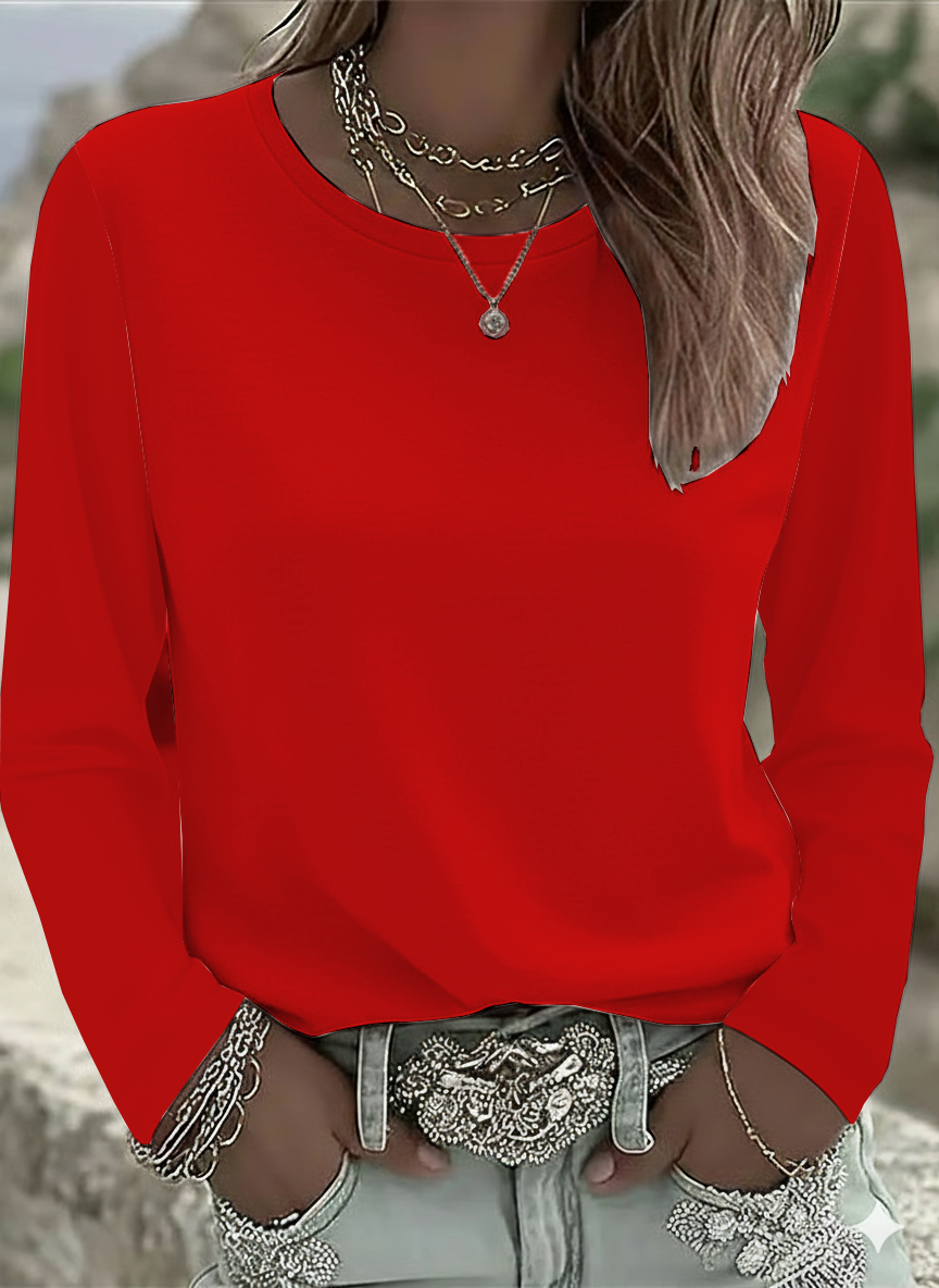 Women's Long Sleeve T-shirt Spring/Fall Red Plain Printing Jersey Crew Neck Daily Going Out Casual Top