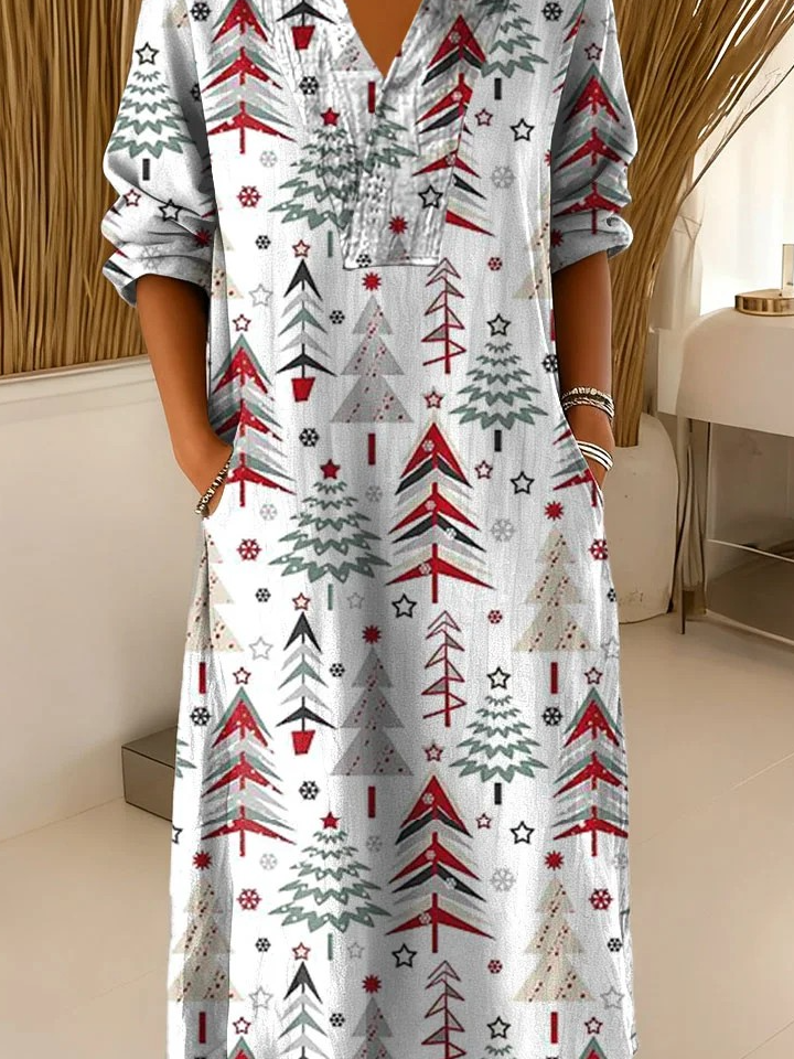 Loose Linen Blend Casual Dress With No