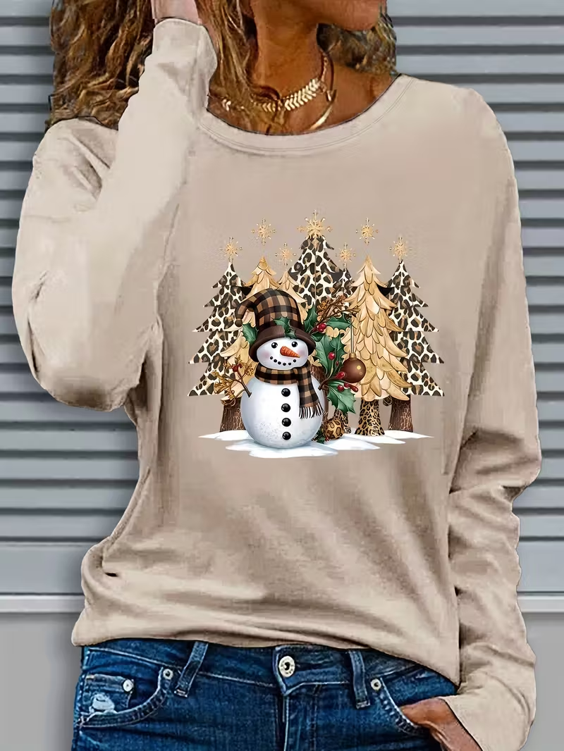 Women's Long Sleeve T-shirt Spring/Fall Black Christmas Printing Jersey Crew Neck Daily Going Out Casual Top