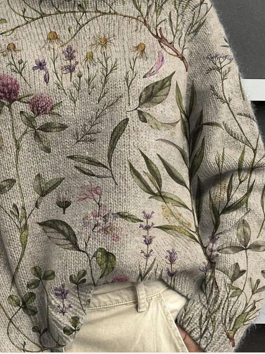 Women's Floral Print Casual Turtleneck Long Sleeve Sweater