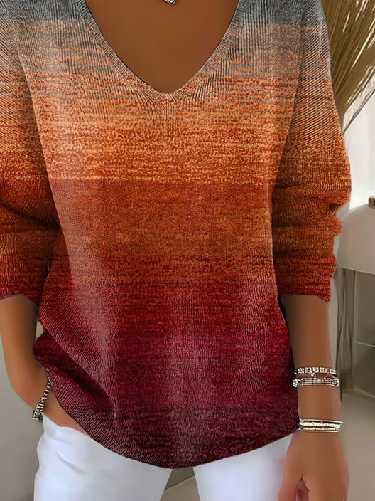 Women's Long Sleeve T-shirt Spring/Fall As Picture Abstract Printing V Neck Daily Going Out Casual Top