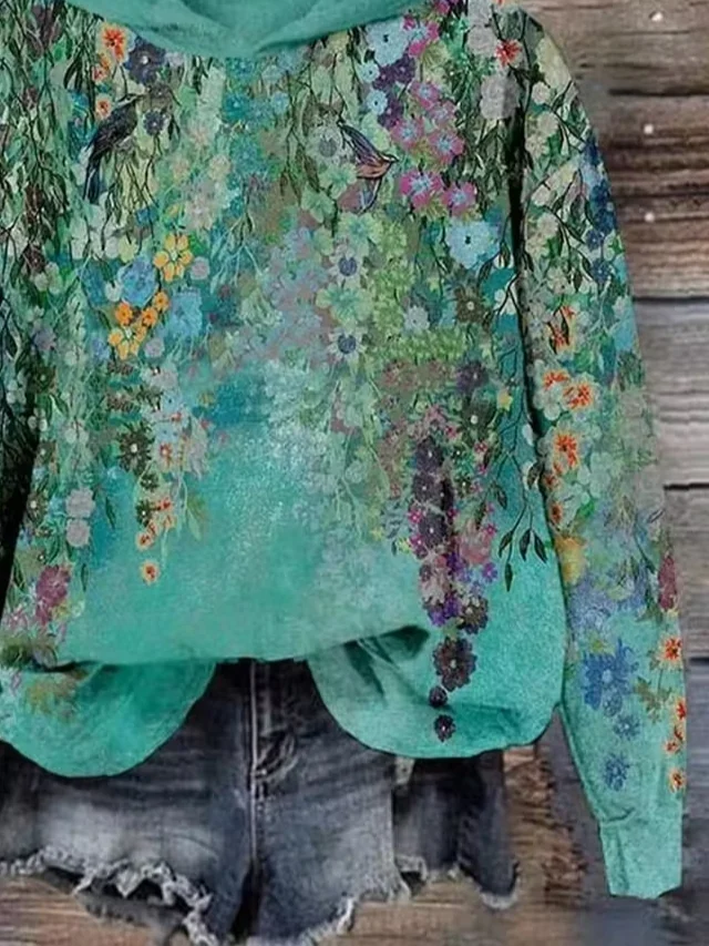 Women's Floral Print Casual Hoodie
