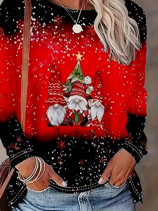 Women's Long Sleeve T-shirt Spring/Fall Red Christmas Printing Jersey Crew Neck Daily Going Out Casual Top