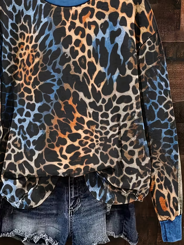 Leopard Crew Neck Printing Casual Sweatshirt