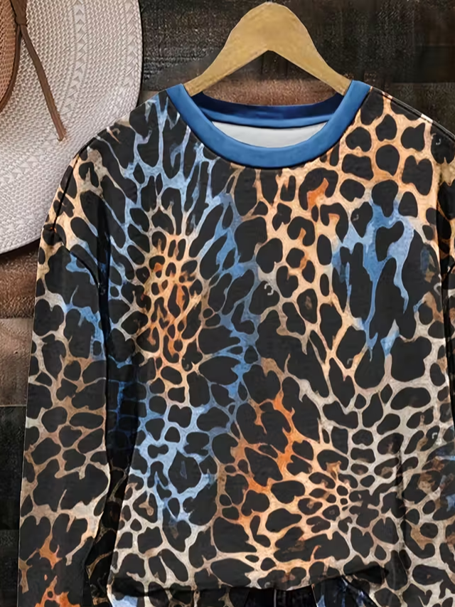 Leopard Crew Neck Printing Casual Sweatshirt
