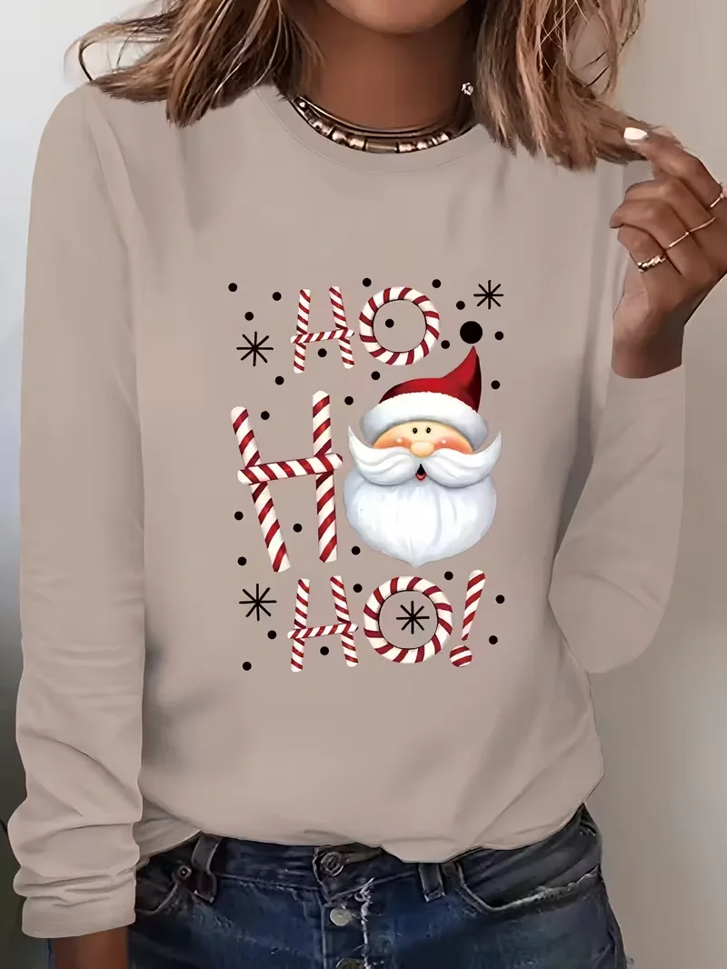 Women's Long Sleeve T-shirt Spring/Fall Wine Red Christmas Printing Jersey Crew Neck Daily Going Out Casual Top
