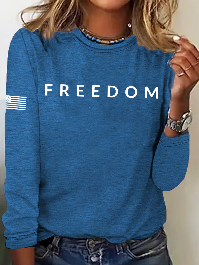 Women's Freedom Printed Round Neck Long Sleeve T-Shirt