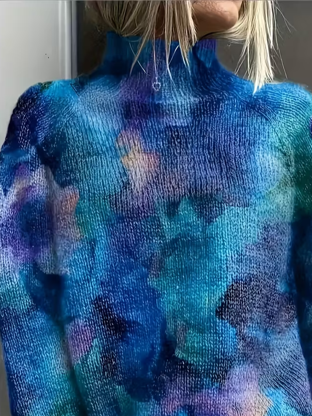 Women's Abstract Print Casual Turtleneck Long Sleeve Sweater