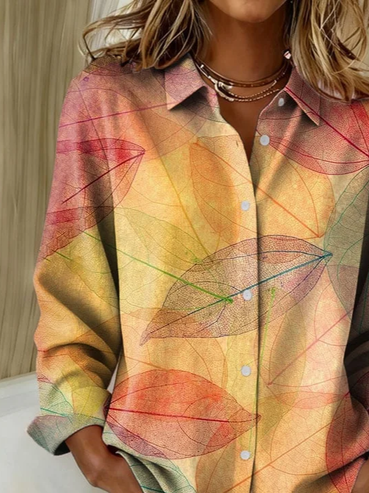 Women's Long Sleeve Shirt Spring/Fall Orange Leaf Buckle Shirt Collar Regular Sleeve Daily Going Out Casual Top