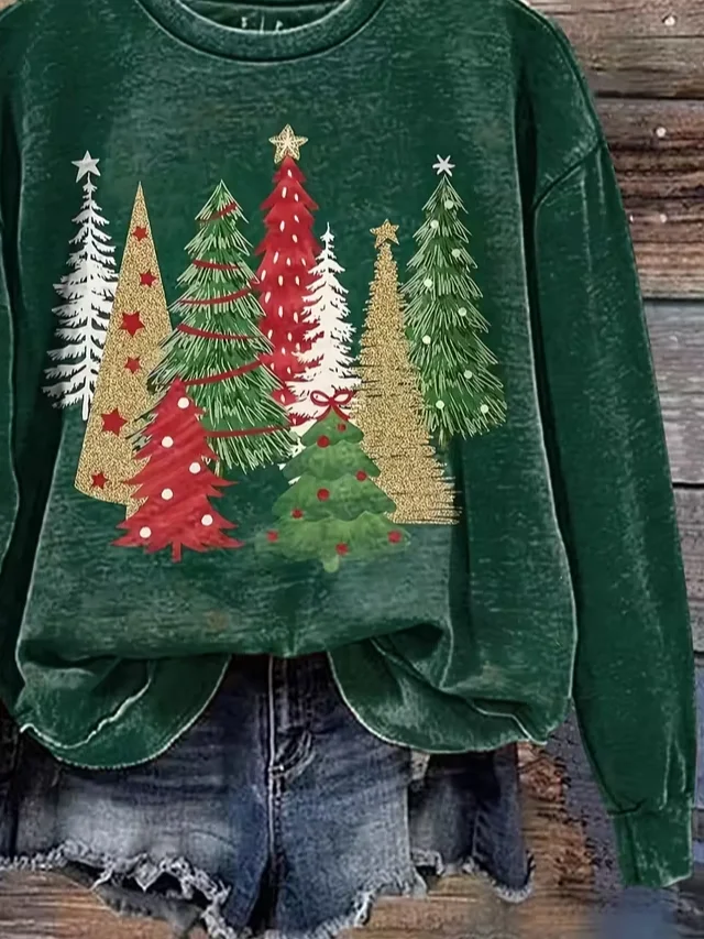 Casual Printing Christmas Loose Sweatshirt