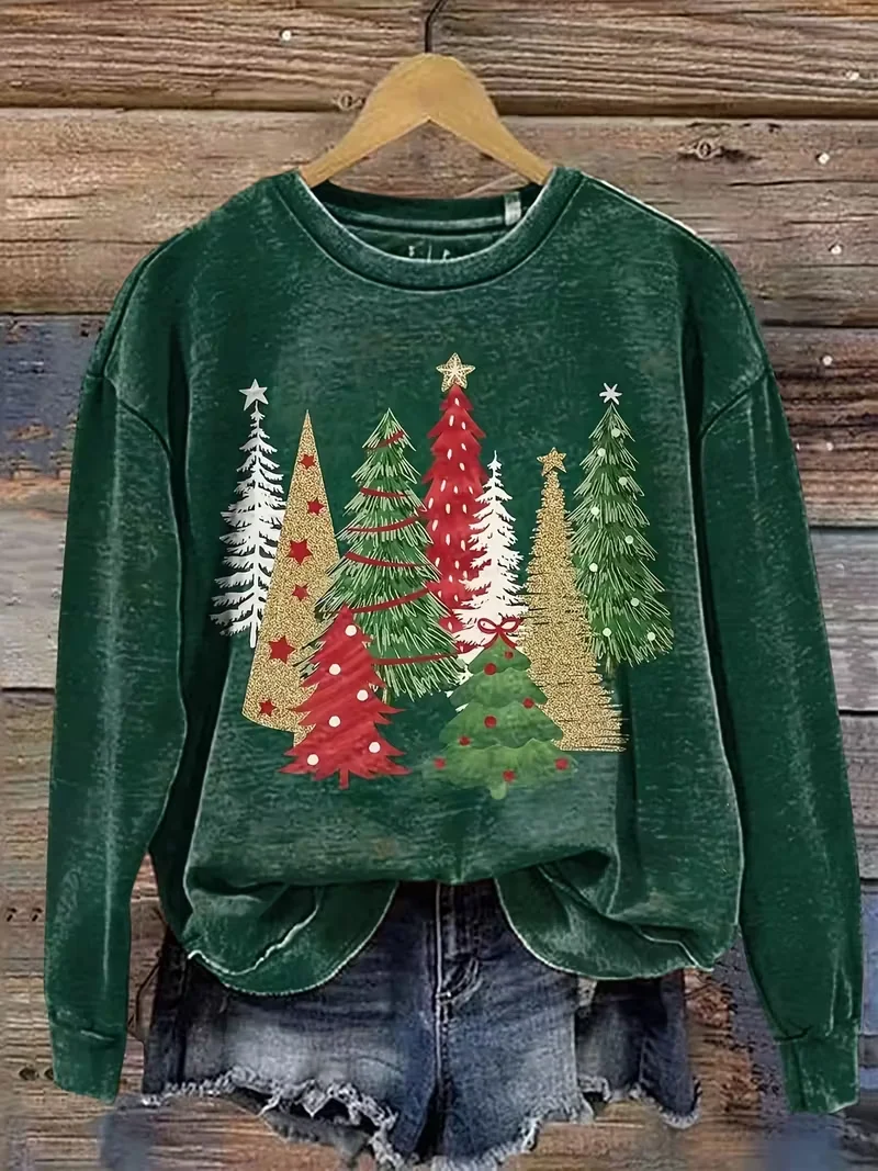 Casual Printing Christmas Loose Sweatshirt