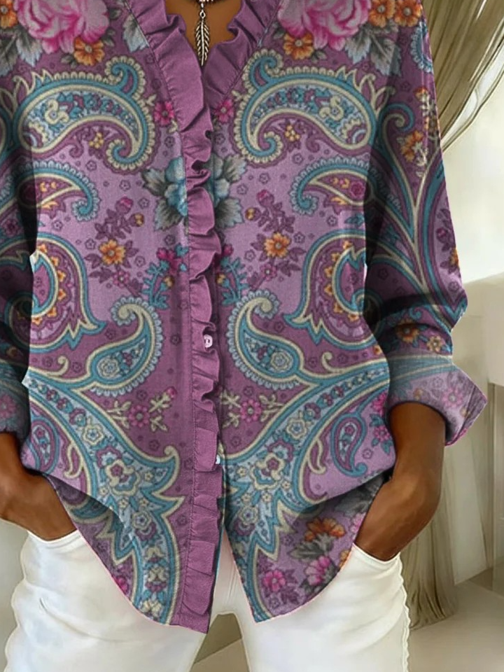 Loose Vintage Paisley Lace Collar Shirt