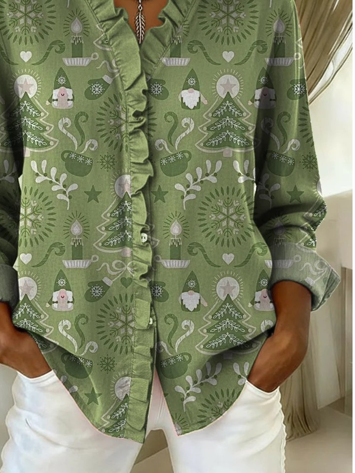 Santa Claus Lace Collar Casual Shirt