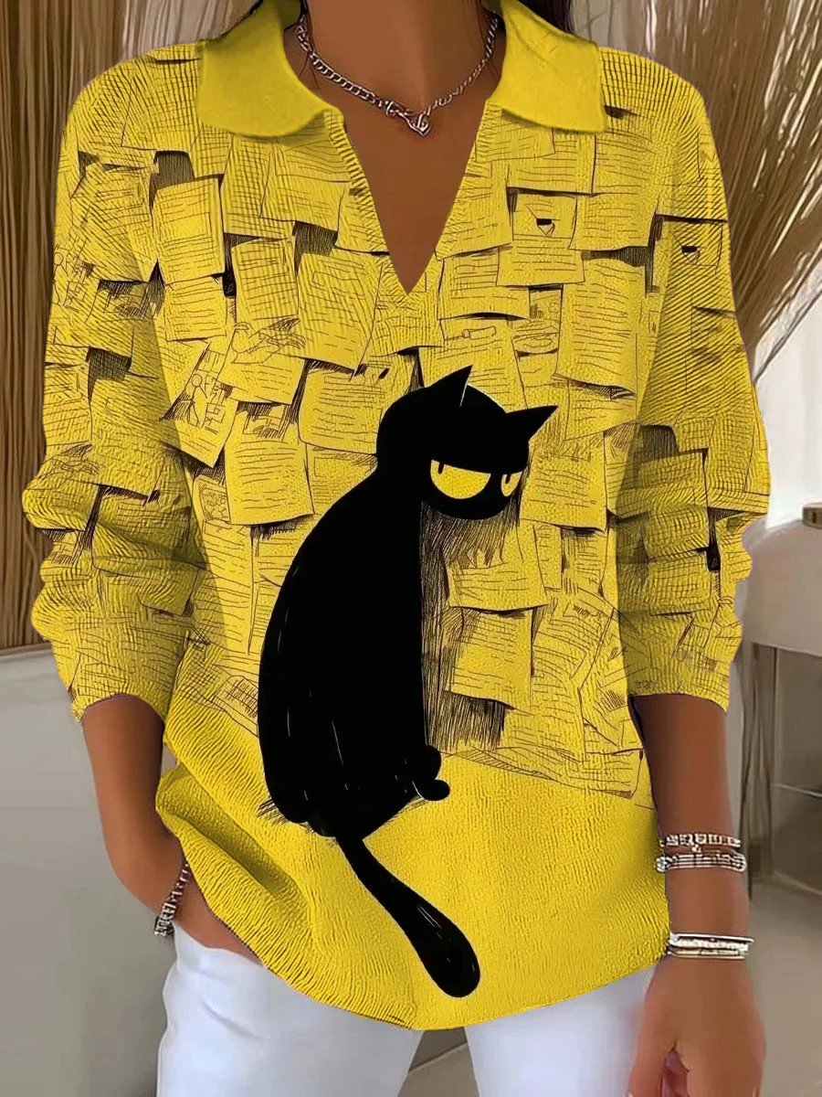 V Neck Loose Animal Picture Vintage Sweater