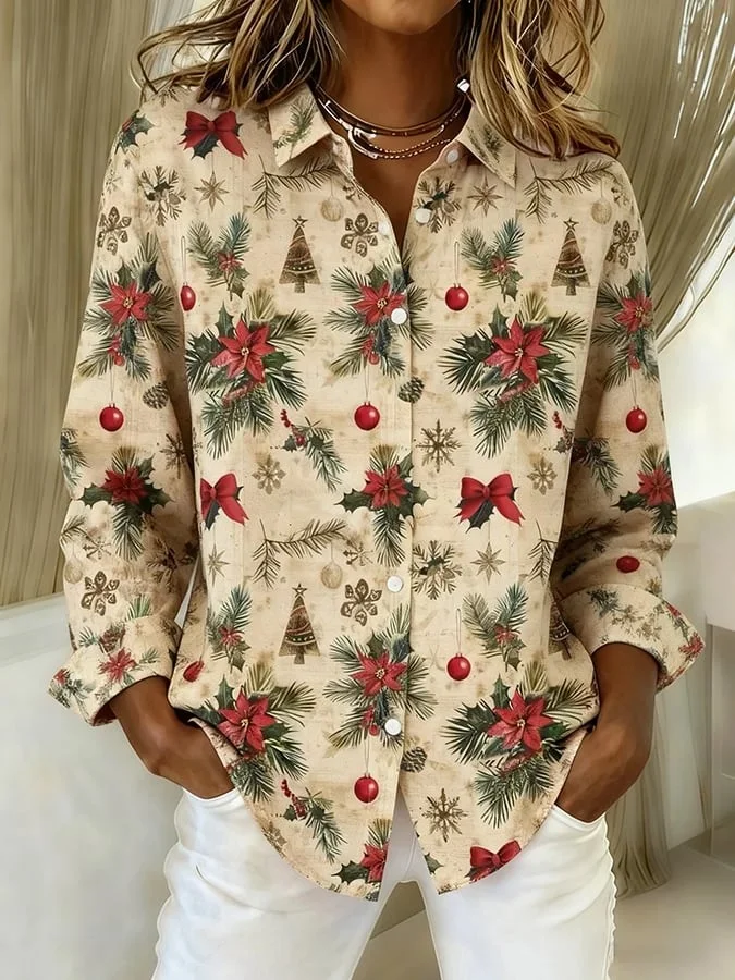 Vintage Loose Shawl Collar Christmas Shirt
