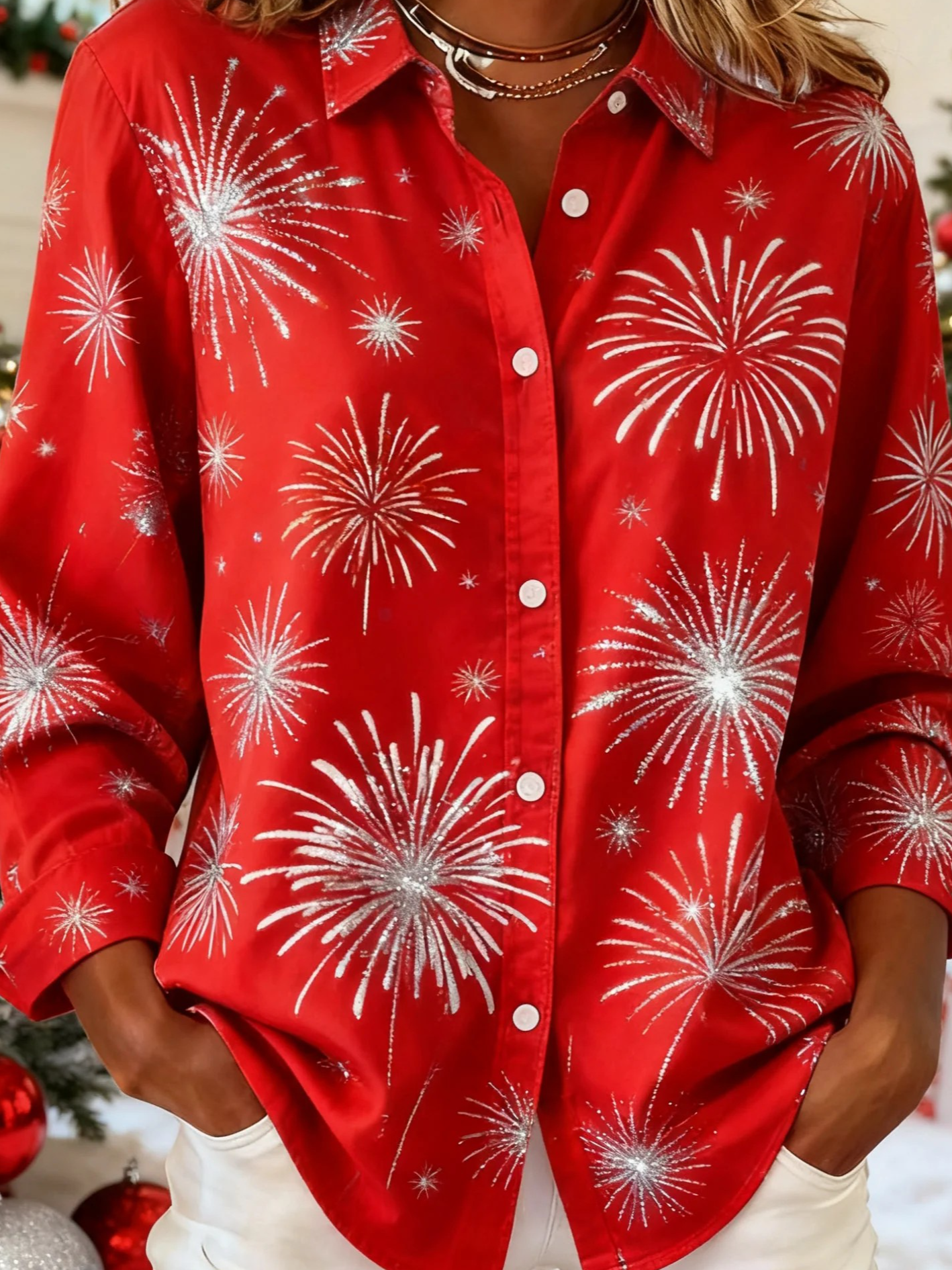 Loose Casual Christmas Shawl Collar Shirt
