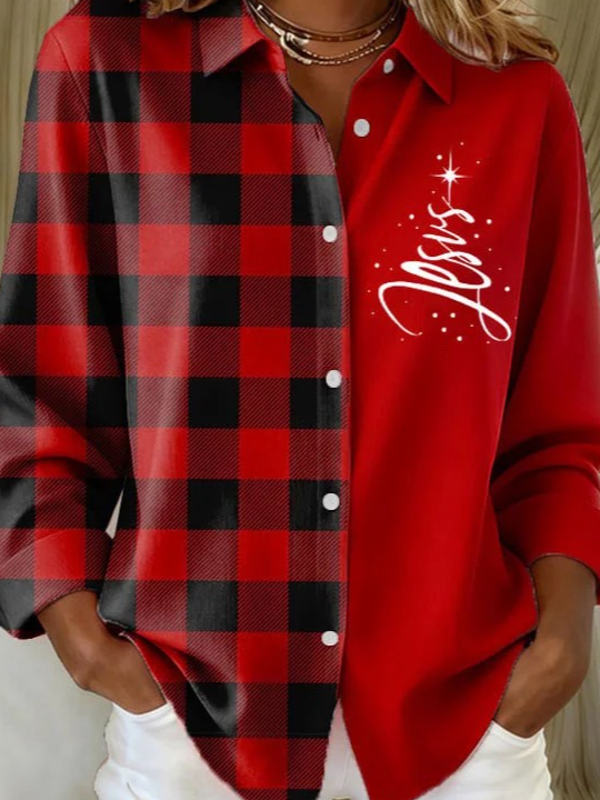 Loose Casual Christmas Shawl Collar Shirt