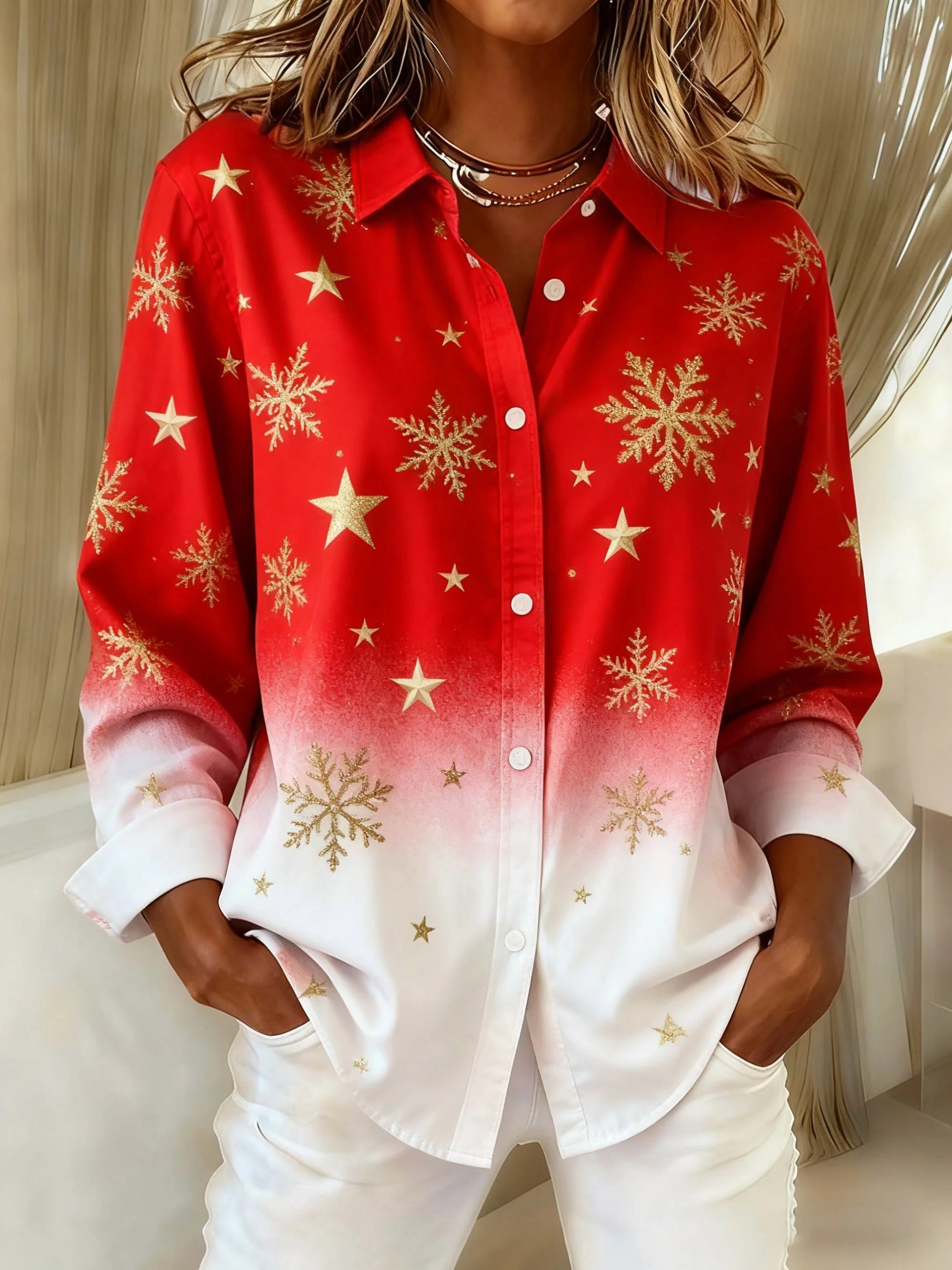 Shawl Collar Christmas Loose Vintage Shirt