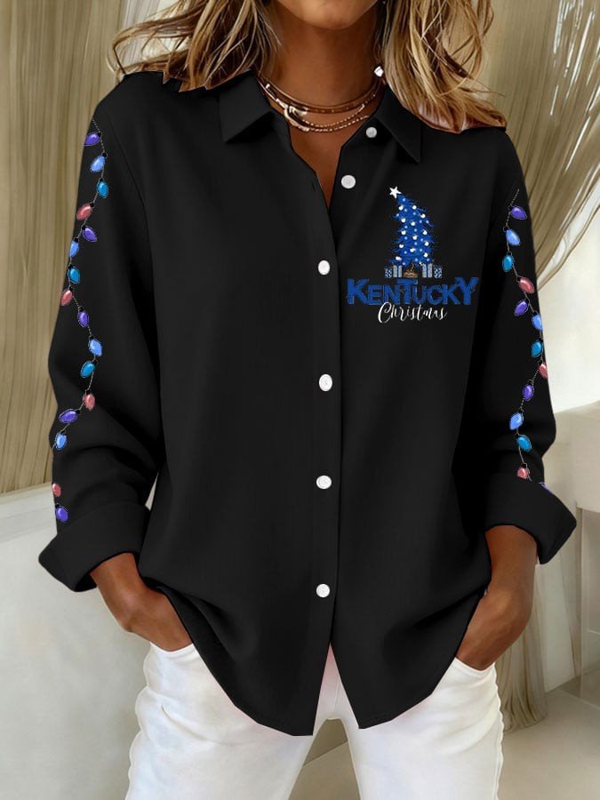 Loose Christmas Casual Shawl Collar Shirt