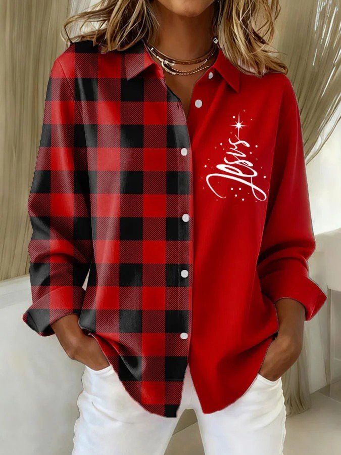 Loose Casual Christmas Shawl Collar Shirt