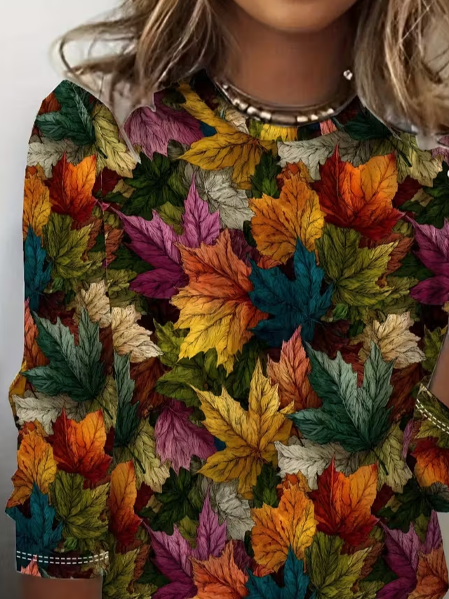 Women's Long Sleeve T-shirt Spring/Fall As Picture Maple Leaf Printing Jersey Crew Neck Daily Going Out Casual Top