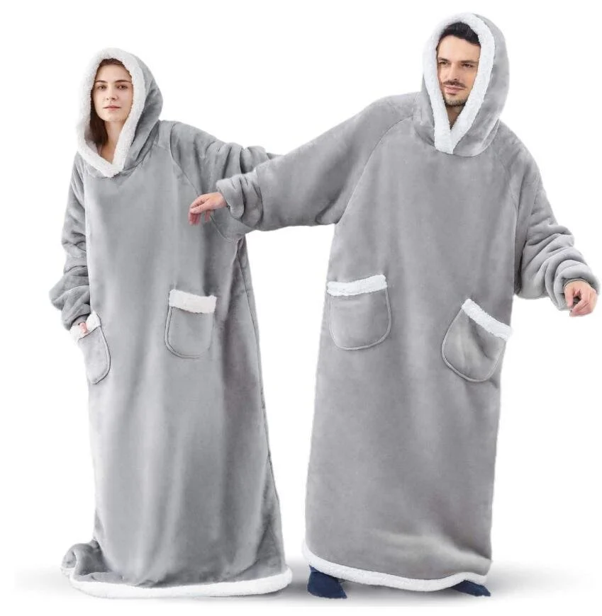 Home Clothes Jacket Lazy Hooded Sweater Thickened Blanket Loose Pullover Wearable Blanket Couple Parent-Child Style