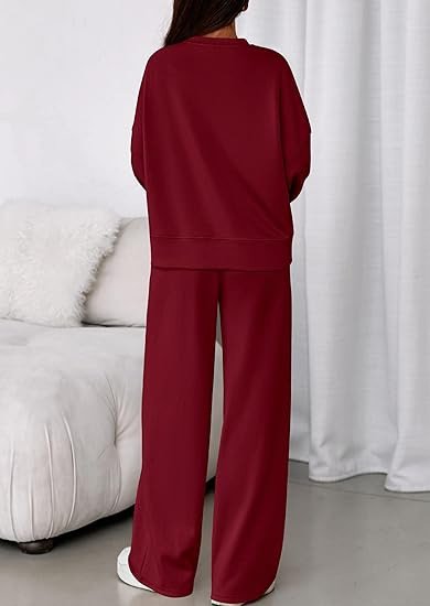 Plain Casual Crew Neck Two-Piece Set