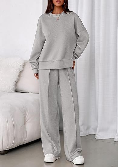 Plain Casual Crew Neck Two-Piece Set