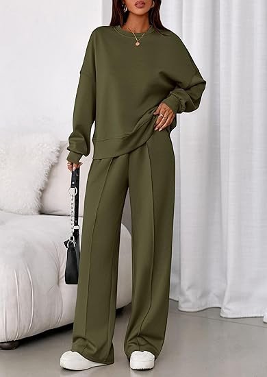 Plain Casual Crew Neck Two-Piece Set