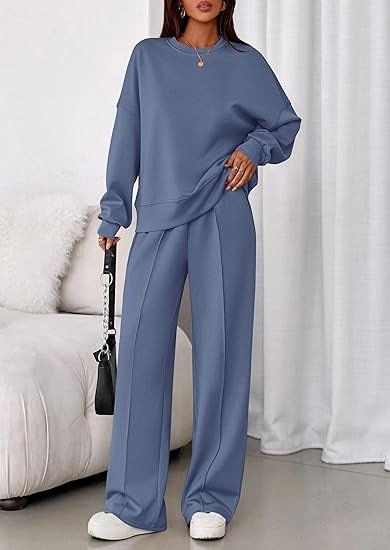Plain Casual Crew Neck Two-Piece Set